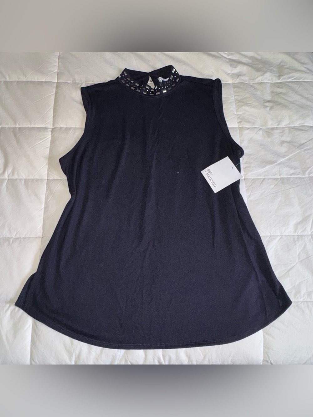 Madison Black Sleeveless Mock Neck Camisole with Cutout Neckline